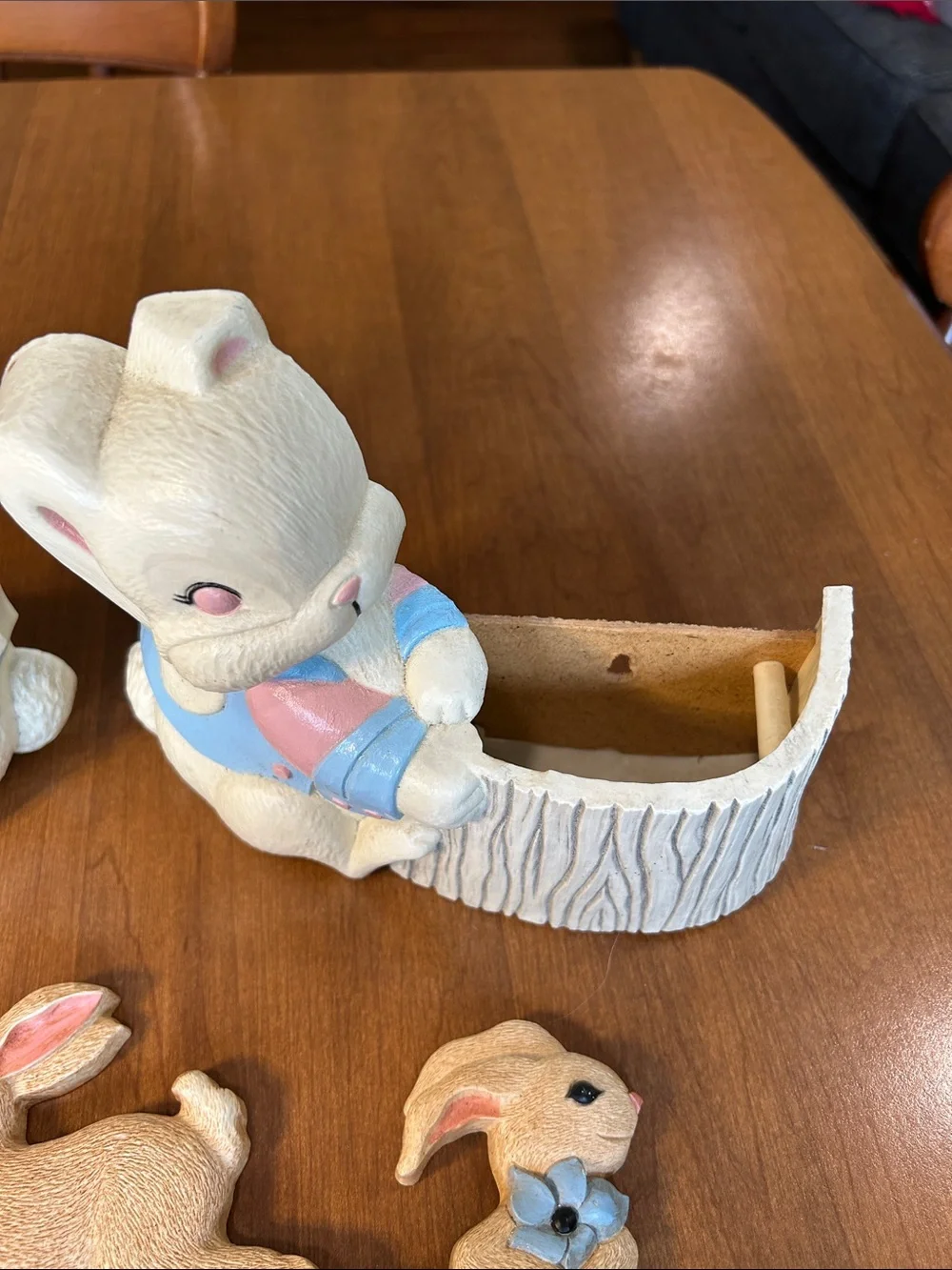Vintage Homco Burwood  Bunny Decor with Pastel Blue & Pink Accents